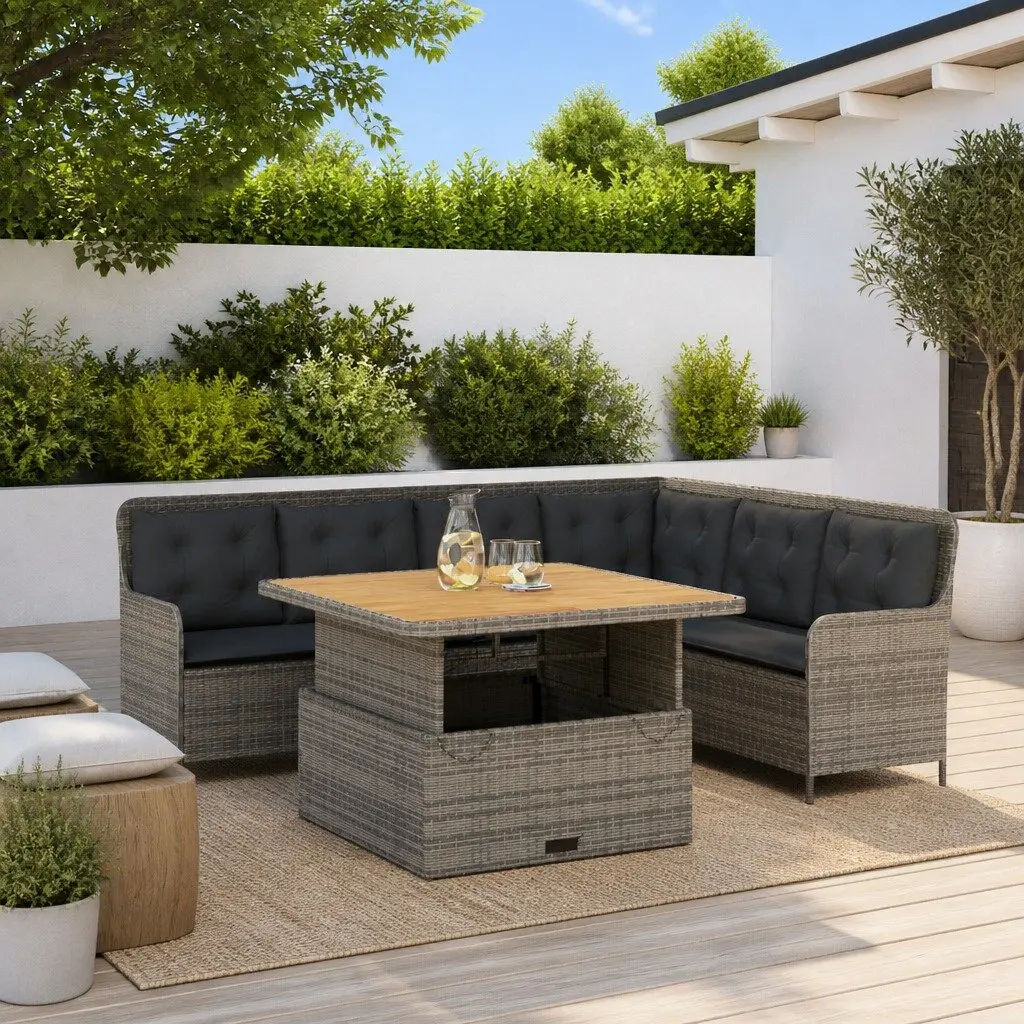 Garden Sofa Set 2 Piece Grey PE Rattan Outdoor Furniture with Cushions