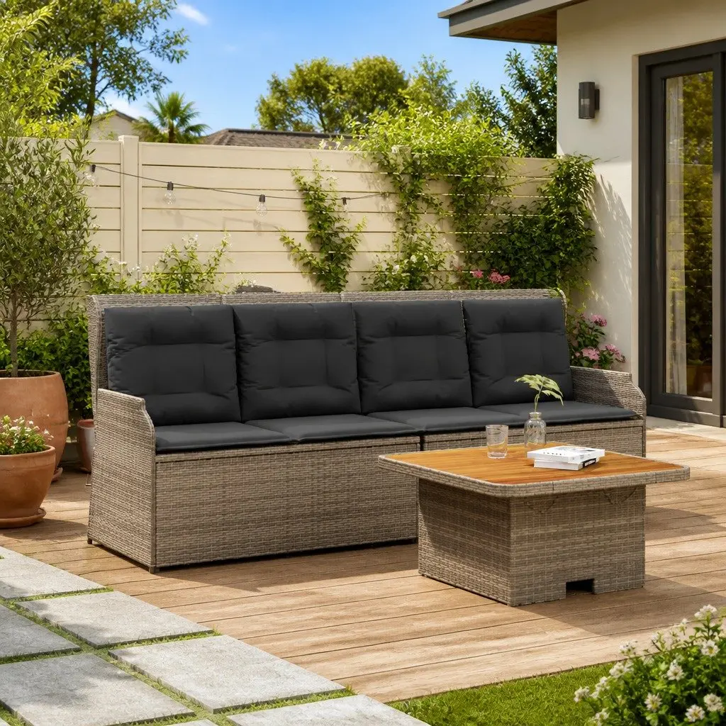 3 Piece Garden Lounge Set Outdoor Furniture Grey Poly Rattan with Cushions Table