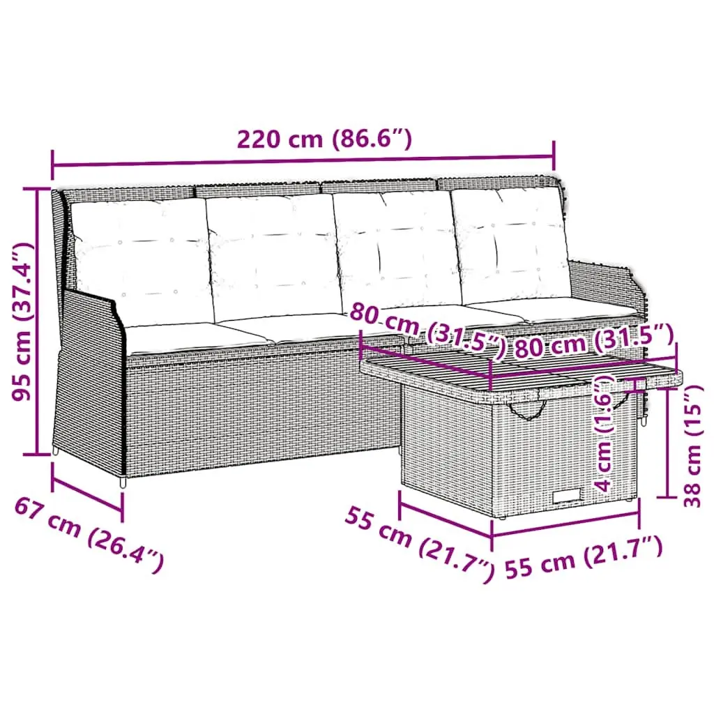 3 Piece Garden Lounge Set Outdoor Furniture Grey Poly Rattan with Cushions Table