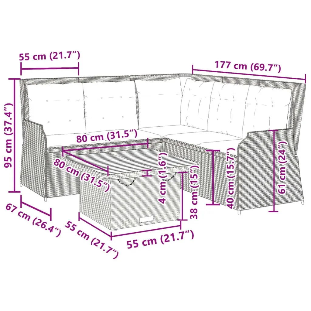 4 Piece Garden Lounge Set Grey Poly Rattan Patio Sofa Chair