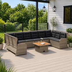 Garden Lounge Set 7 Piece Outdoor Furniture Grey Poly Rattan Patio Sofa Chair