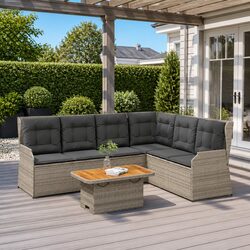 5 Piece Outdoor Lounge Set Garden Furniture Grey Poly Rattan with Cushions