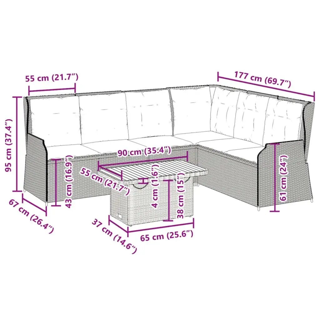 5 Piece Outdoor Lounge Set Grey Poly Rattan with Cushions