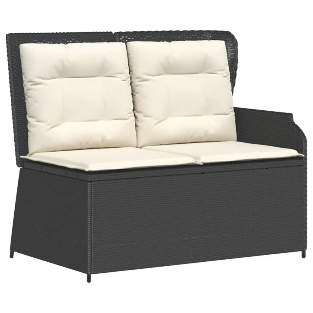 Outdoor Garden Sofa Set 3 Piece Black Poly Rattan with Adjustable Backrest Removable Cushion Covers