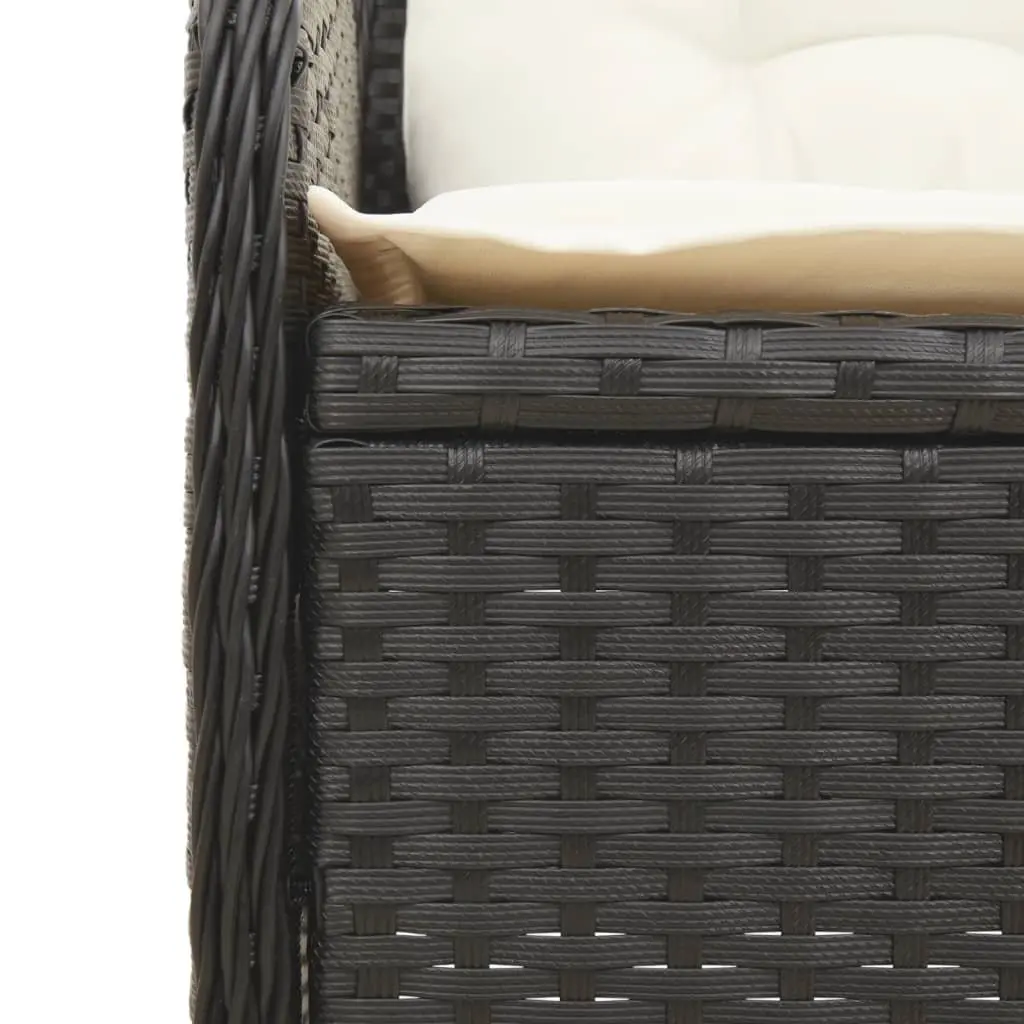 Outdoor Garden Sofa Set 3 Piece Black Poly Rattan with Adjustable Backrest Removable Cushion Covers
