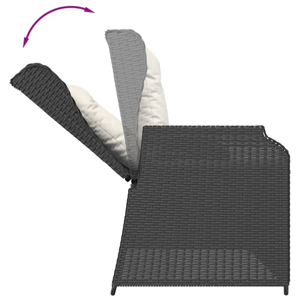 Outdoor Garden Sofa Set 3 Piece Black Poly Rattan with Adjustable Backrest Removable Cushion Covers