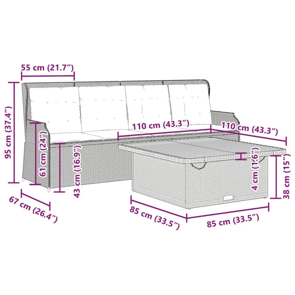 3 Piece Garden Sofa Set Grey Outdoor Furniture with Cushions
