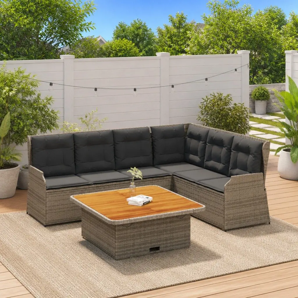Garden Lounge Set Grey Poly Rattan 5 Piece Outdoor Furniture