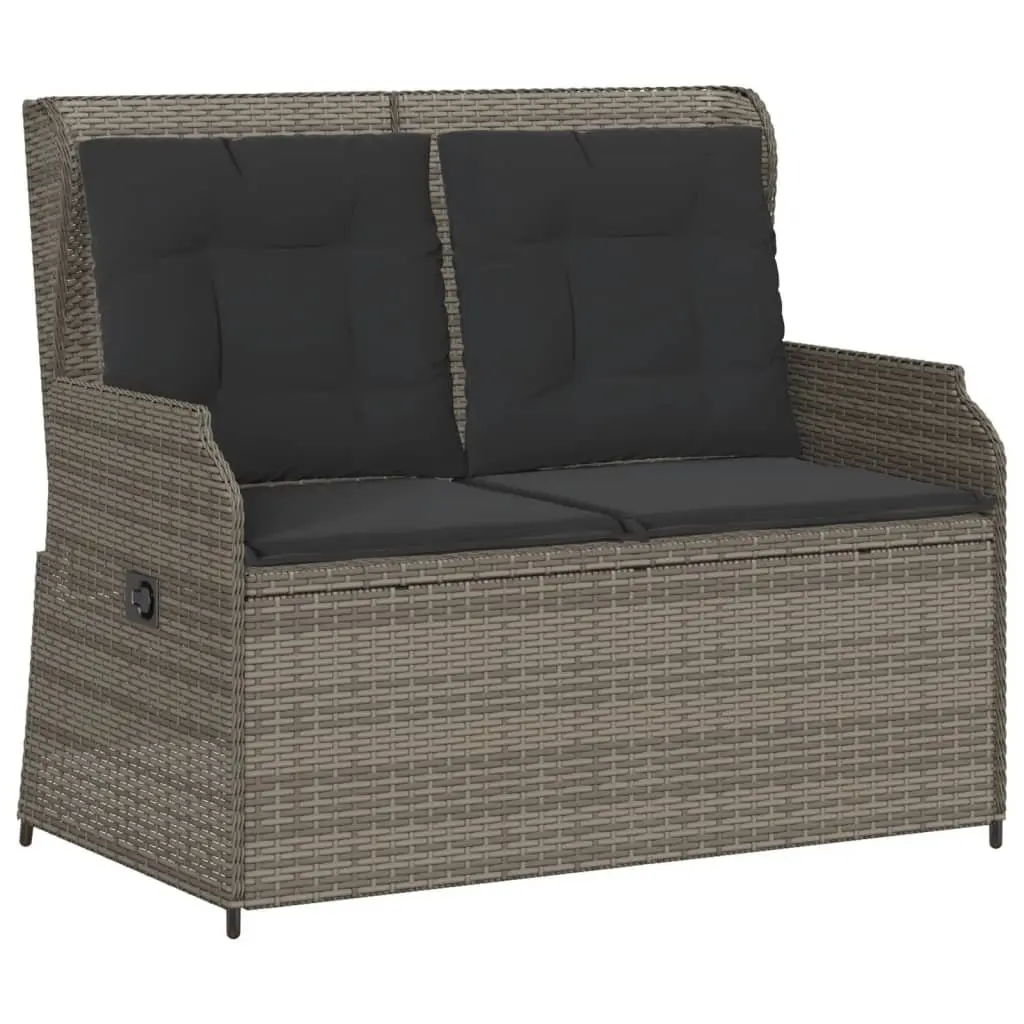 Garden Lounge Set Grey Poly Rattan 3 Piece Outdoor Furniture with Adjustable Backrest and Cushions
