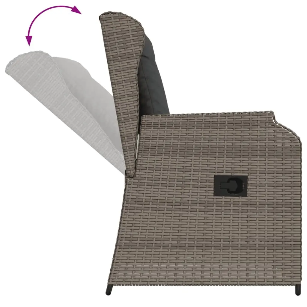 Garden Lounge Set Grey Poly Rattan 3 Piece Outdoor Furniture with Adjustable Backrest and Cushions
