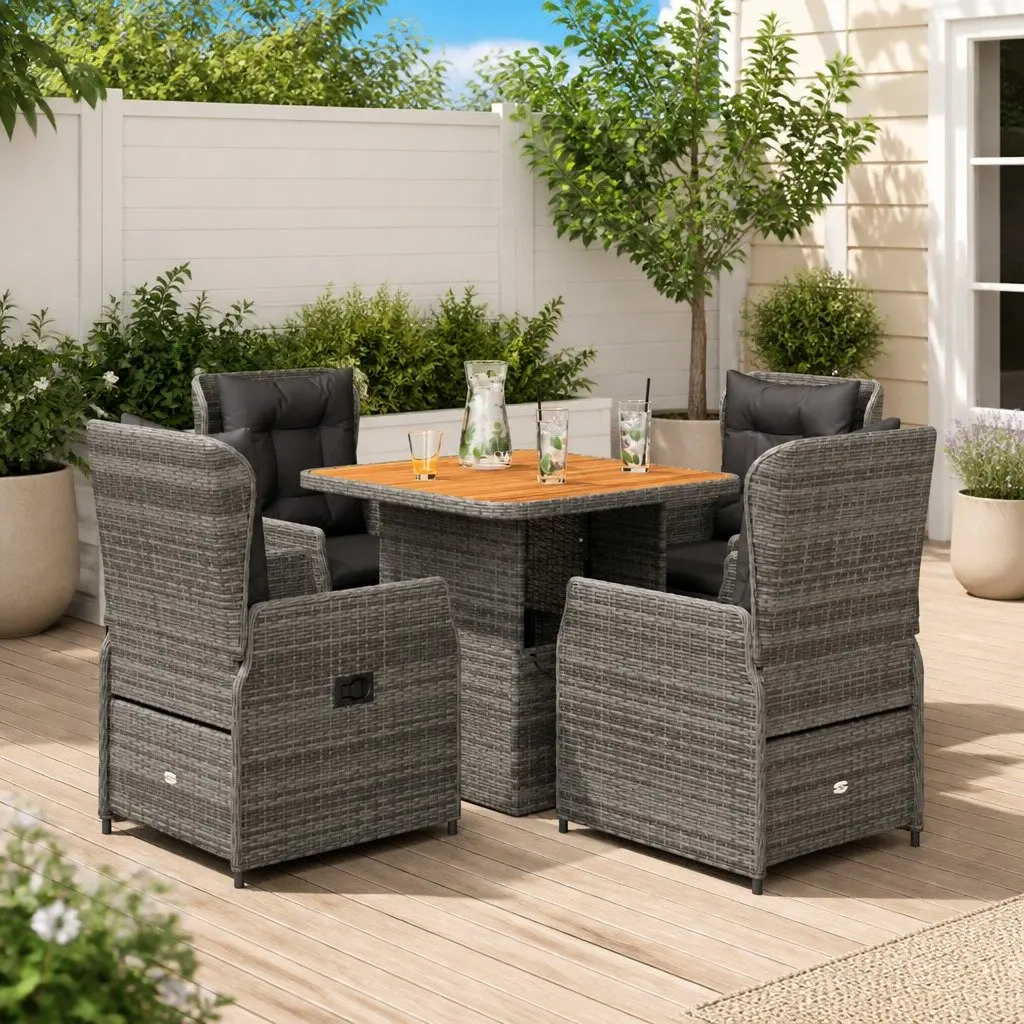 Garden Dining Set 5 Piece Outdoor Furniture Grey Poly Rattan Adjustable Backrest