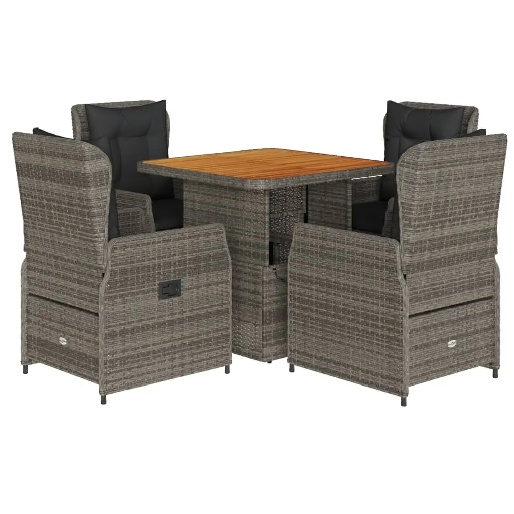 Garden Dining Set 5 Piece Outdoor Furniture Grey Poly Rattan Adjustable Backrest