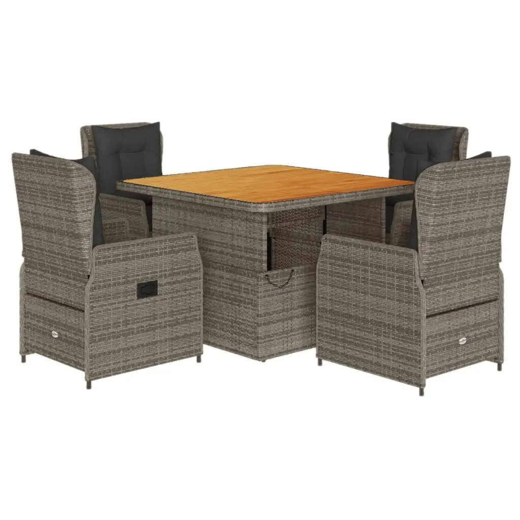 5 Piece Garden Dining Set Adjustable Table Grey PE Rattan Furniture with Cushions