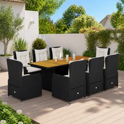 Outdoor Dining Set 9 Piece Garden Furniture Black Poly Rattan with Cushions