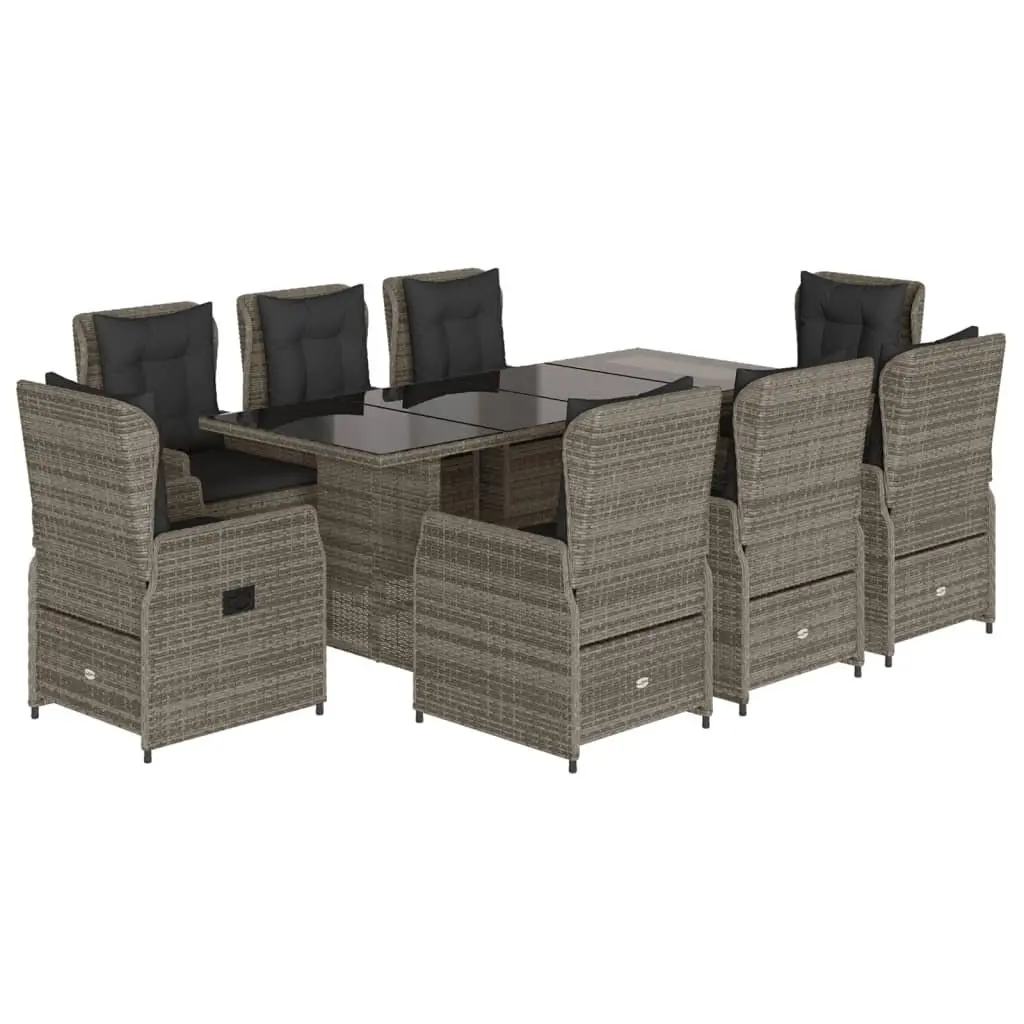 Garden Dining Set 9 Piece Outdoor Patio Furniture with Cushions Grey Rattan