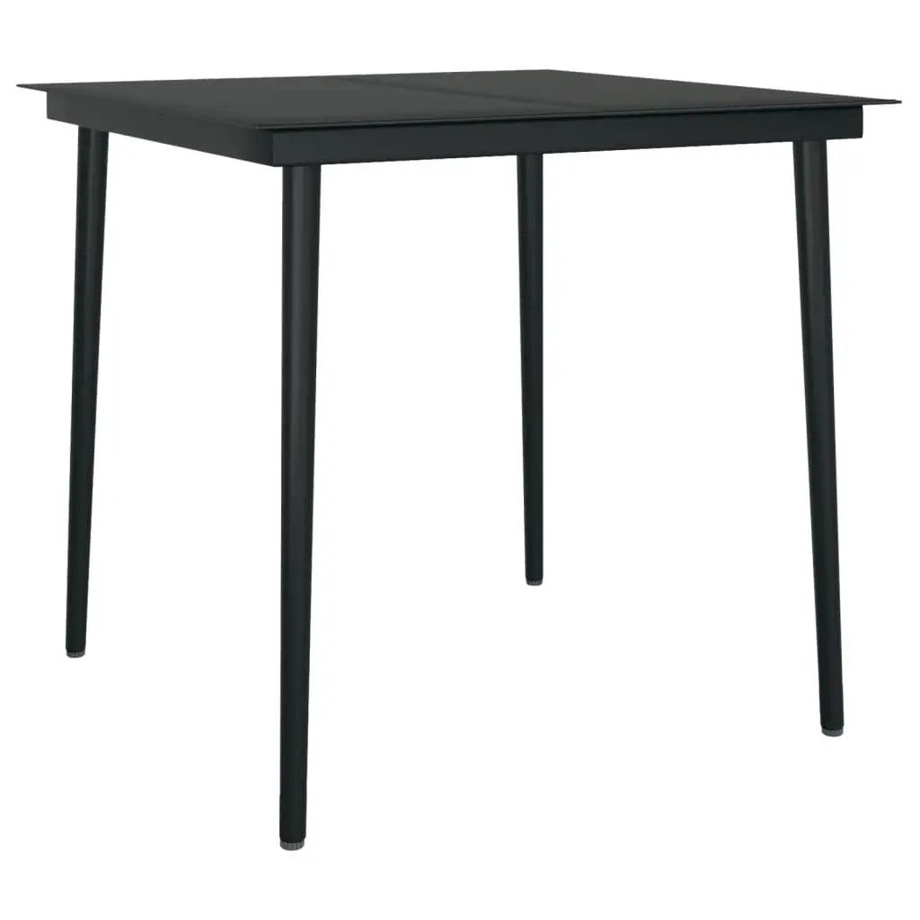 5 Piece Patio Dining Set Black Weather Resistant PE Rattan Cushioned Adjustable Backrest Glass Top Table