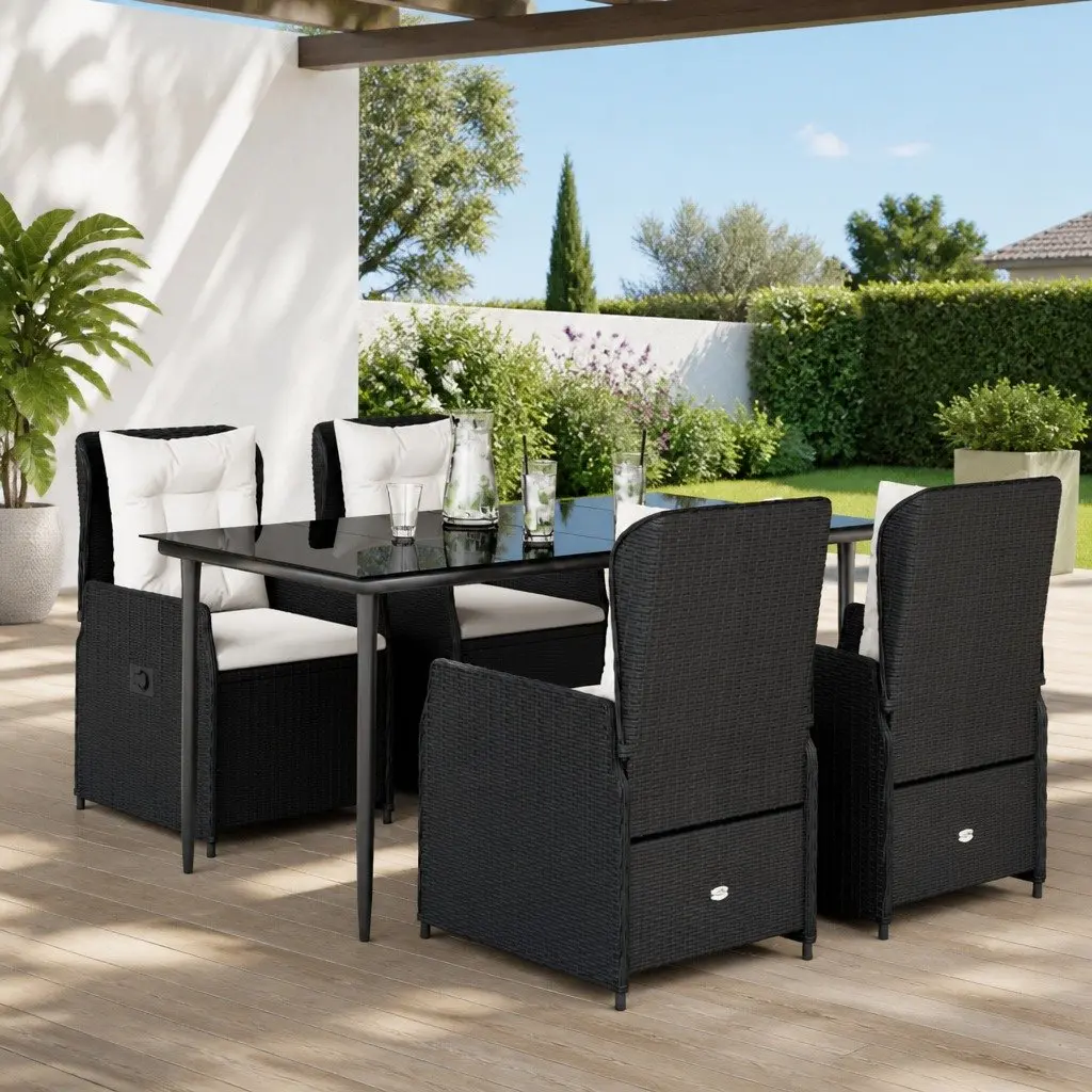Garden Dining Set Black Poly Rattan 5 Piece Outdoor Furniture Patio Table Chairs