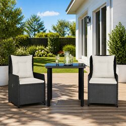 Garden Dining Set 3 Piece Outdoor Furniture with Cushions Black Poly Rattan