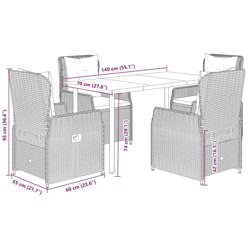 5 Piece Outdoor Dining Set Black Poly Rattan Garden Furniture Patio Table Chairs
