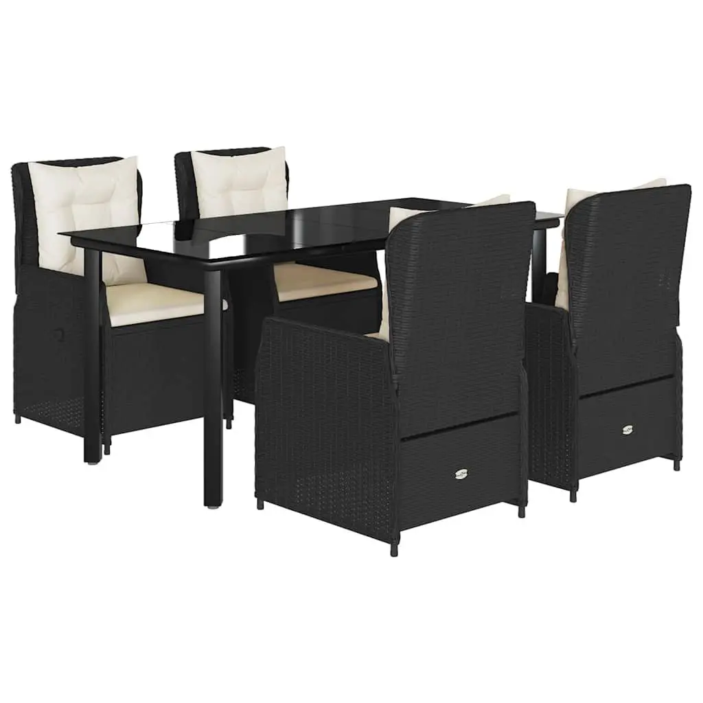 Black Garden Dining Set 5 Piece Outdoor Furniture Poly Rattan with Cushions