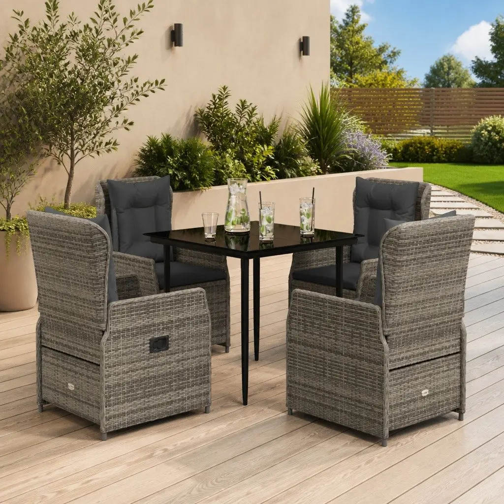 Garden Dining Set 5 Piece Outdoor Furniture Grey Poly Rattan Chairs Table