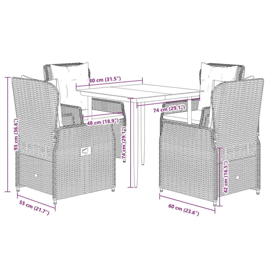 Garden Dining Set 5 Piece Outdoor Furniture Grey Poly Rattan Chairs Table