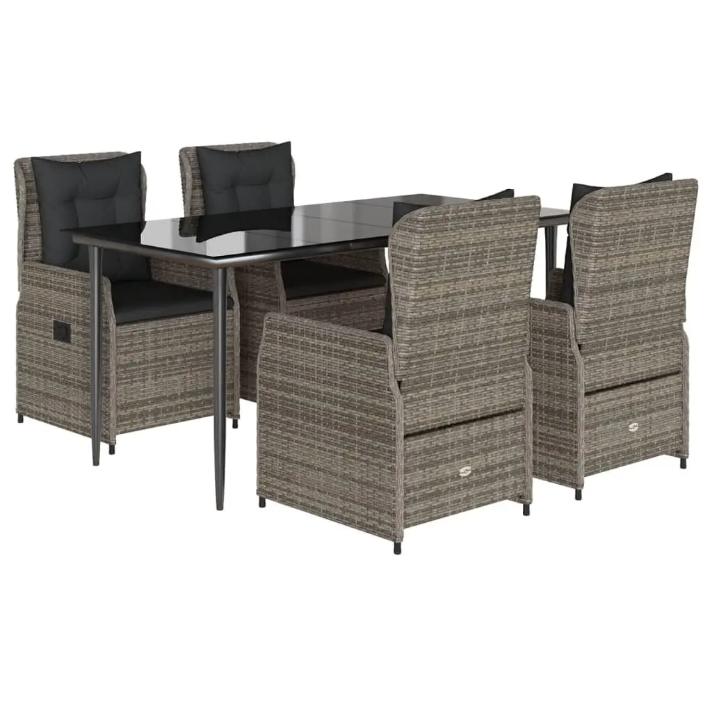 Garden Dining Set 5 Piece Grey Poly Rattan with Cushions