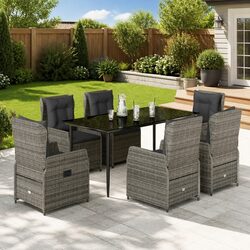 Garden Dining Set 7 Piece Outdoor Furniture Rattan Chairs Table with Cushions
