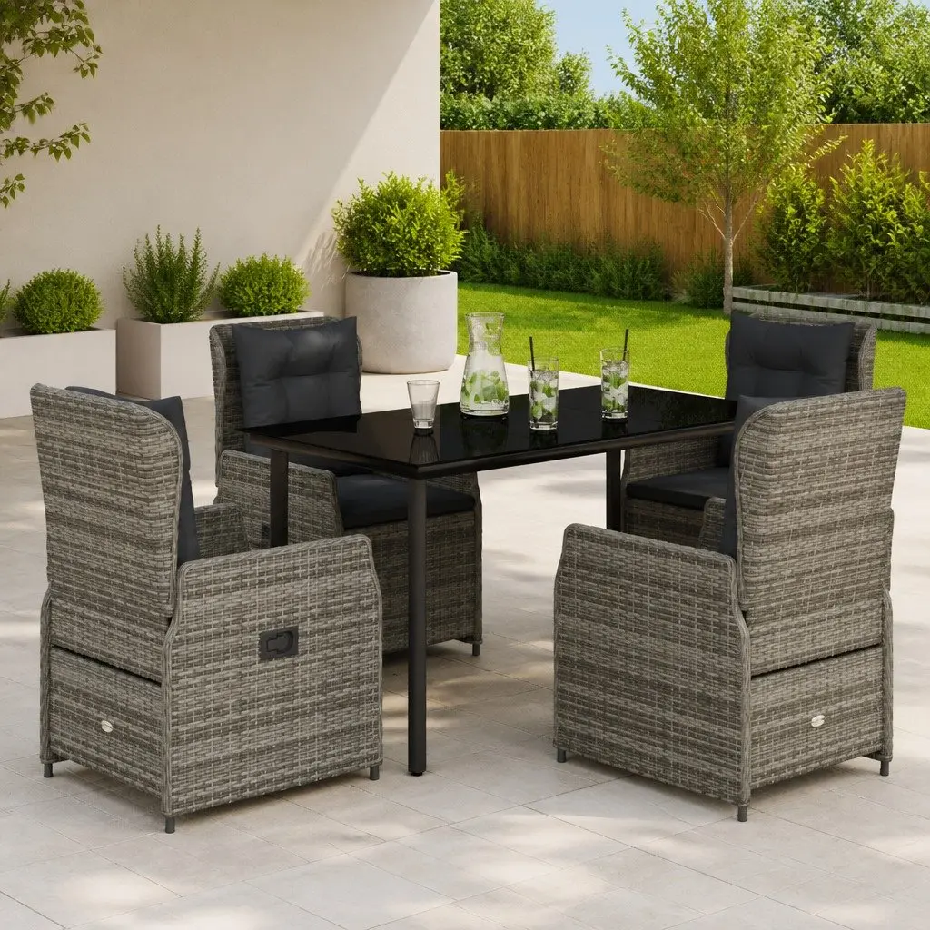 Garden Dining Set Adjustable Backrest 5 Piece Grey Poly Rattan