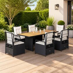 Friendly 7 Piece Black Poly Rattan Dining Set for You