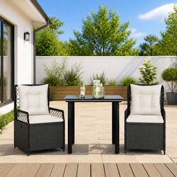 Friendly 3 Piece Garden Dining Set with Black Rattan Chairs