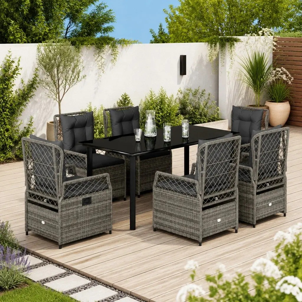7 Piece Garden Dining Set Outdoor Furniture Grey Poly Rattan with Cushions Patio