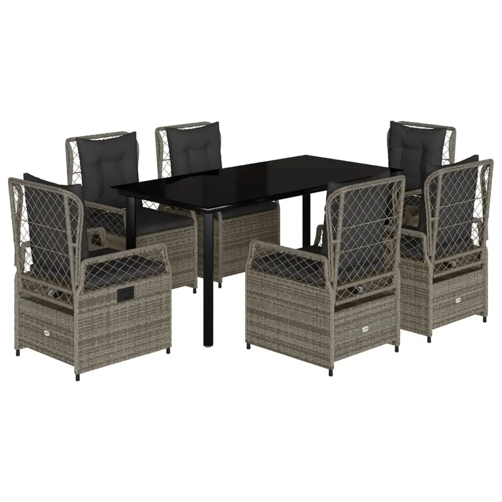 7 Piece Garden Dining Set Outdoor Furniture Grey Poly Rattan with Cushions Patio