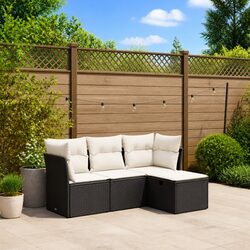 4 Piece Garden Sofa Set Outdoor Patio Furniture Poly Rattan Black with Cushions