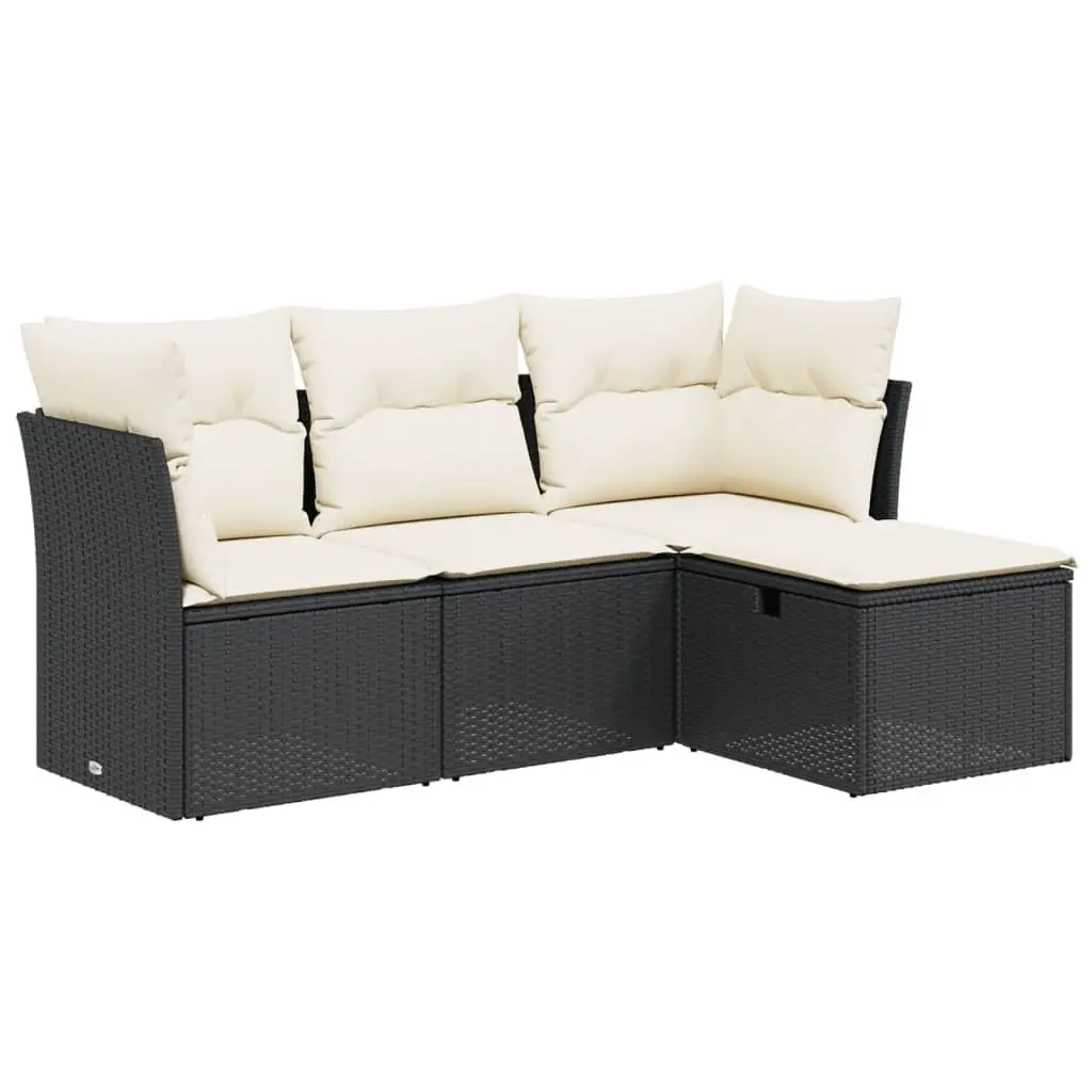 4 Piece Garden Sofa Set Outdoor Patio Furniture Durable PE Rattan Black with Cushions
