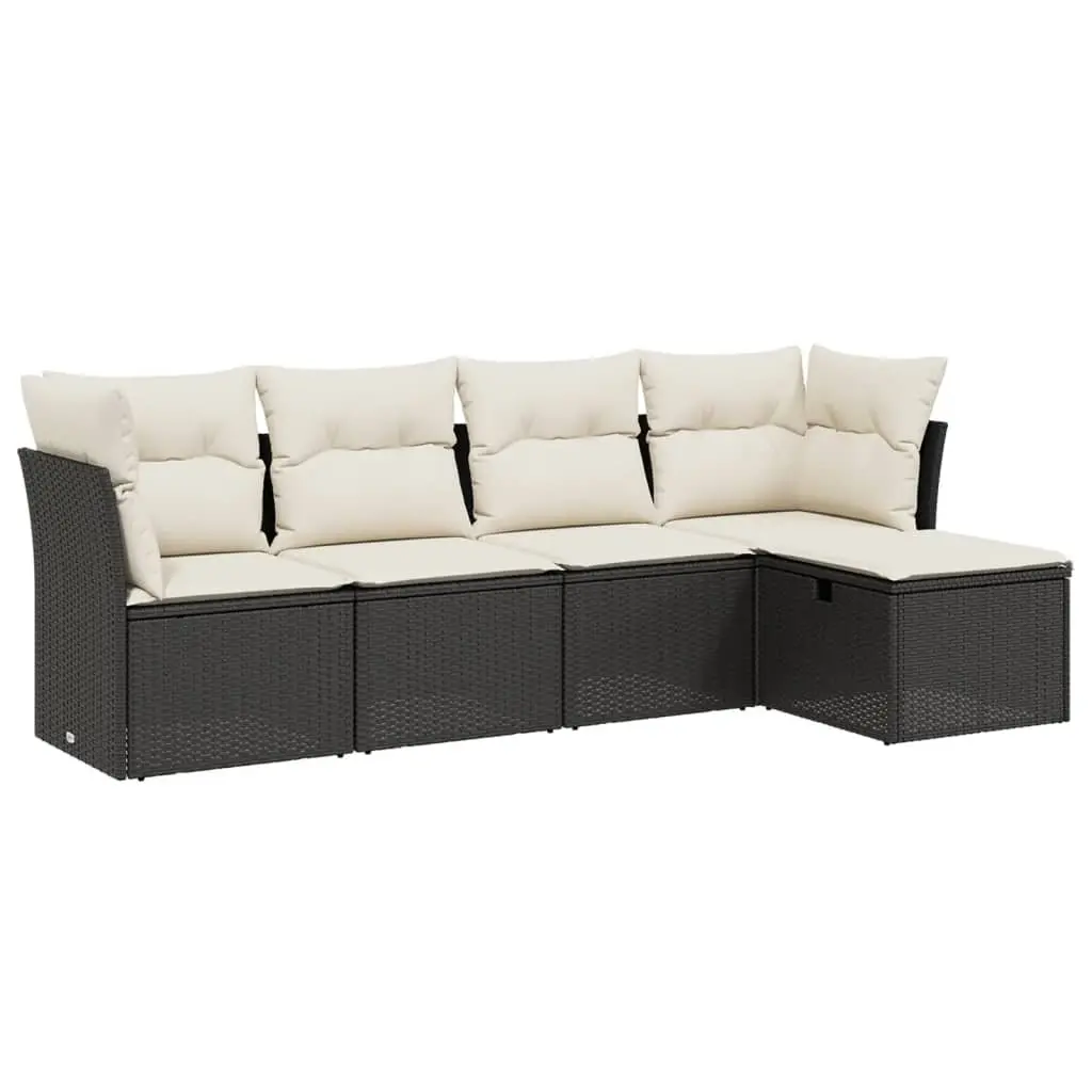 5 Piece Modular Outdoor Garden Sofa Set Black Poly Rattan with Cushions