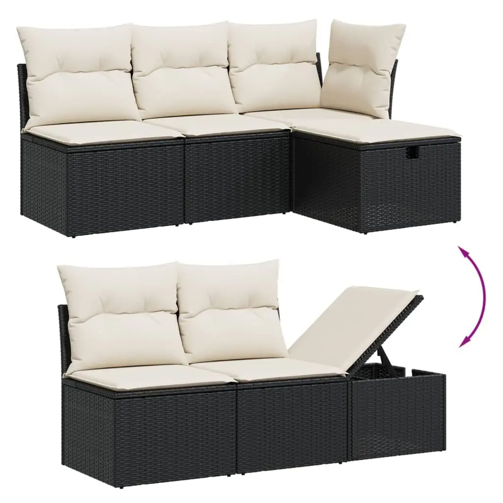 5 Piece Modular Outdoor Garden Sofa Set Black Poly Rattan with Cushions