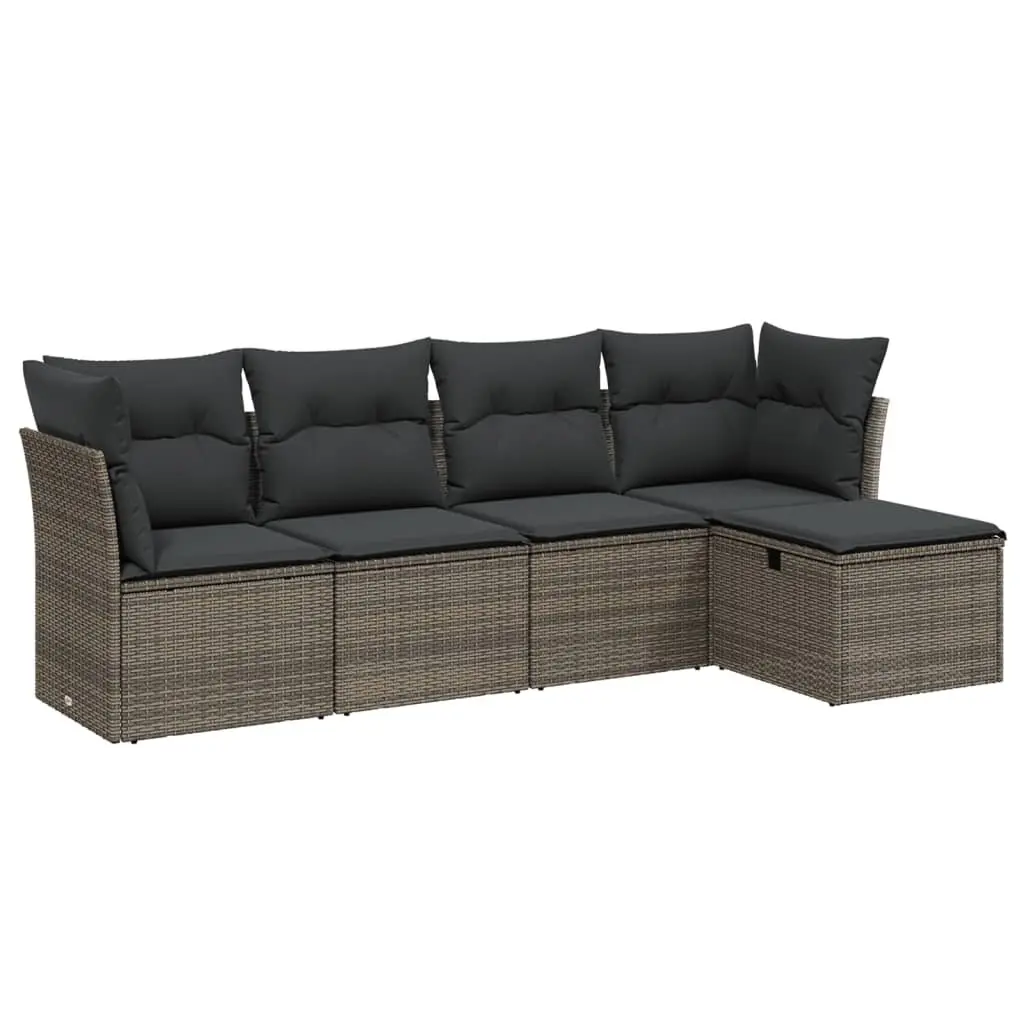 Garden Sofa Set 5 Piece Outdoor Furniture Patio Lounge Grey Poly Rattan Cushions