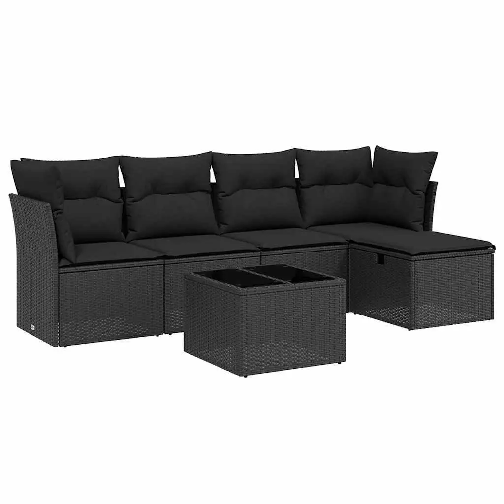 Outdoor Furniture Sofa Set Modular Black Poly Rattan 6 Piece Patio Lounge