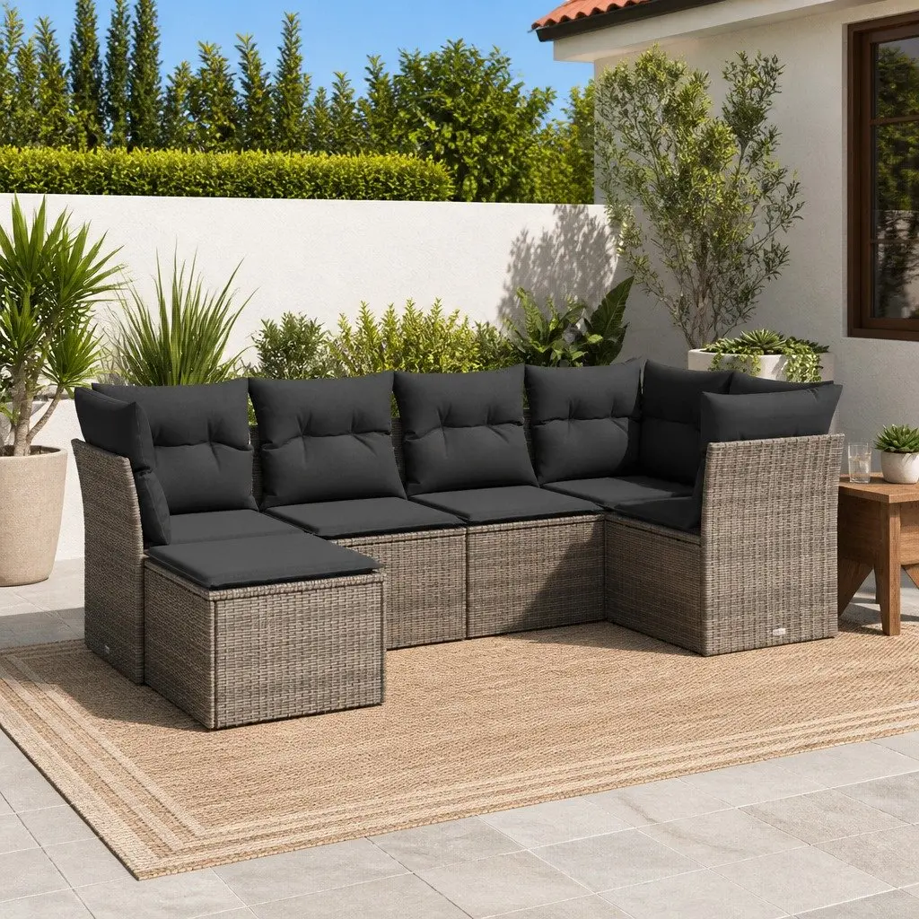 Outdoor Furniture Set 6 Piece Modular Grey Sofa with Cushions for Patio Garden Seating
