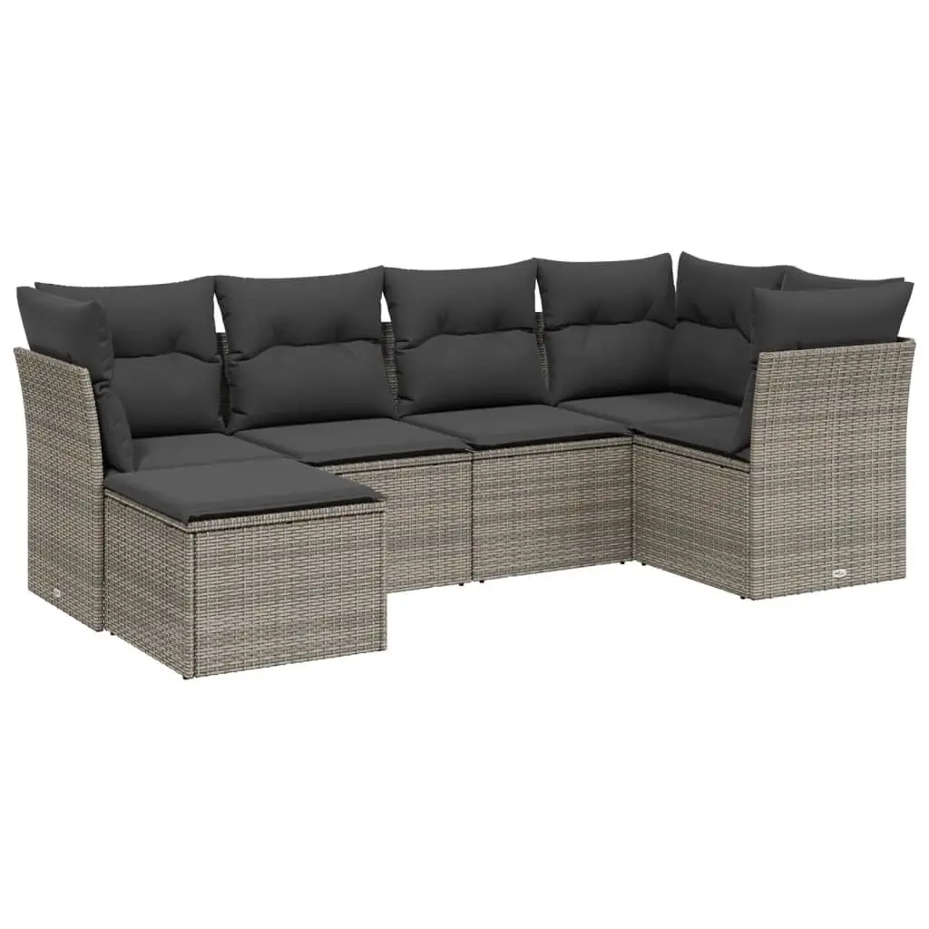 Outdoor Furniture Set 6 Piece Modular Grey Sofa with Cushions for Patio Garden Seating