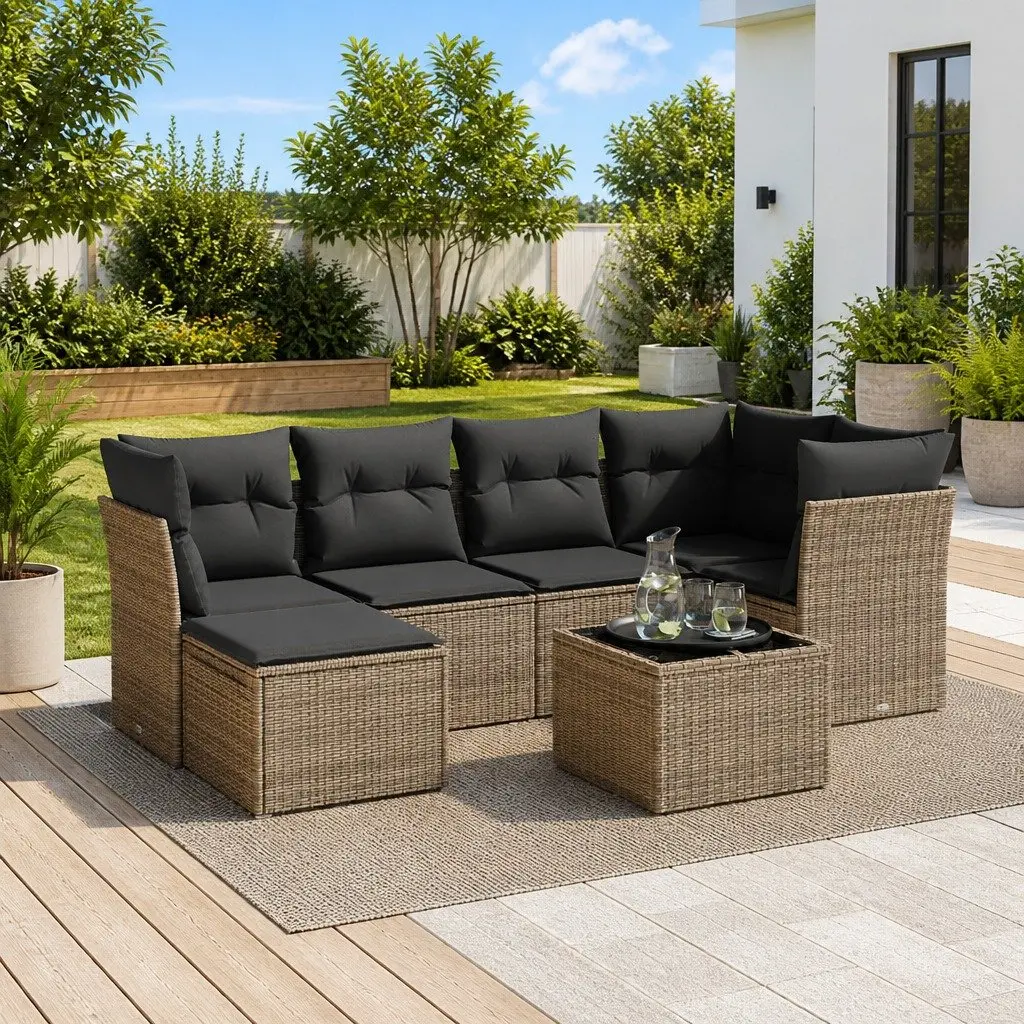 Garden Sofa Set 7 Piece Outdoor Furniture Patio Lounge Grey Poly Rattan Modular