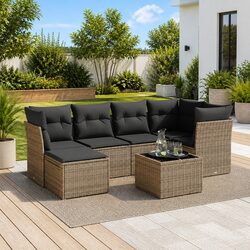 Garden Sofa Set 7 Piece Outdoor Furniture Patio Lounge Grey Poly Rattan Modular