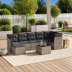8 Piece Garden Sofa Set Outdoor Furniture Grey Rattan Patio Lounge with Cushions