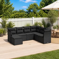 7 Piece Garden Sofa Set Outdoor Furniture Black Poly Rattan Patio Sectional