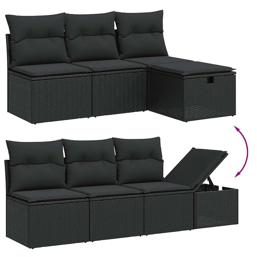 Garden Sofa Set 8 Piece Outdoor Furniture Black Poly Rattan Modular Patio Lounge