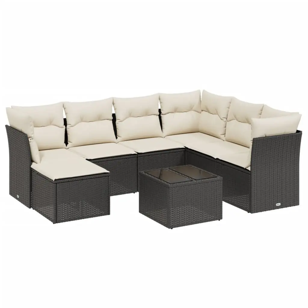 Garden Sofa Set Black Poly Rattan 8 Piece Outdoor Furniture with Cushions