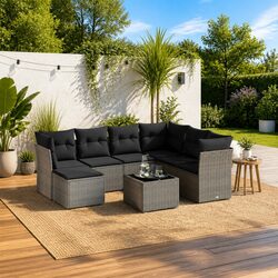 Garden Sofa Set 8 Piece Outdoor Furniture Patio Seating Grey with Cushions Table