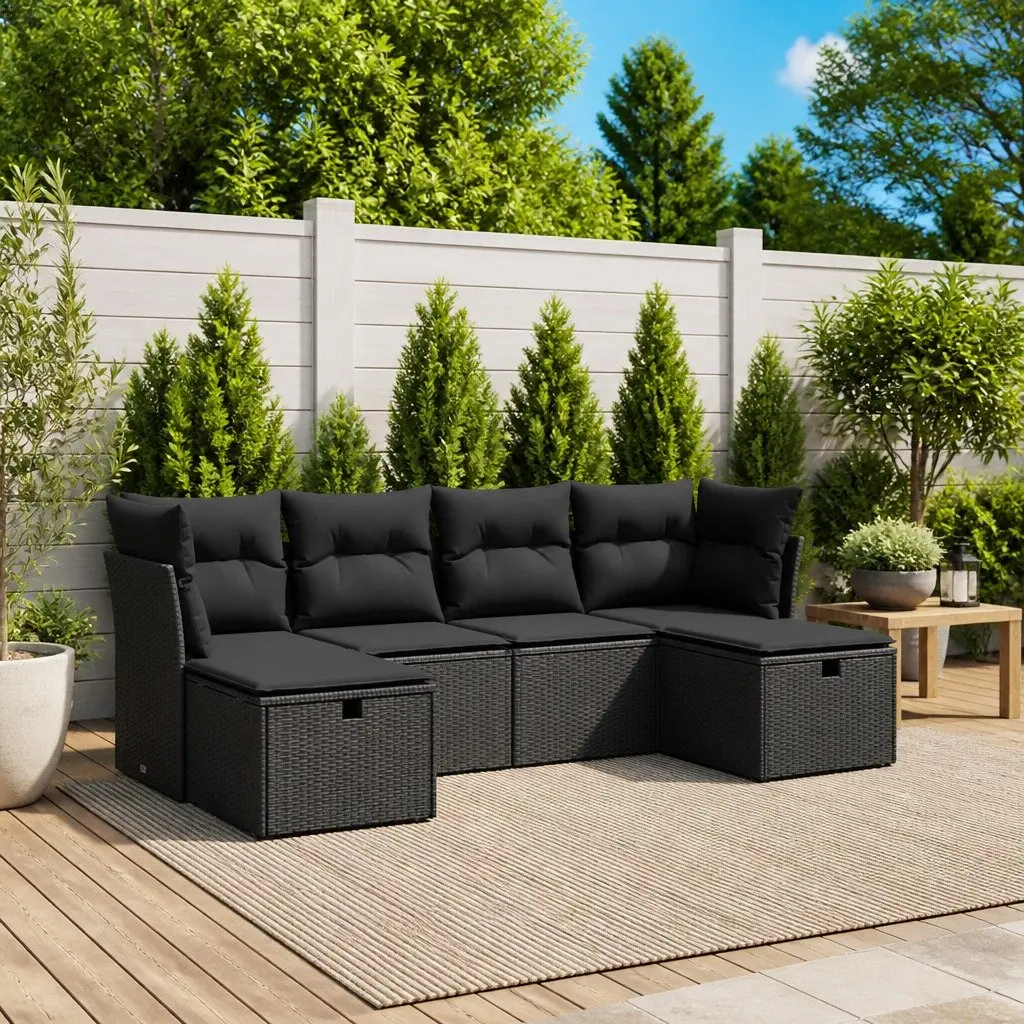 6 Piece Modular Garden Sofa Set Outdoor Furniture Black Cushions