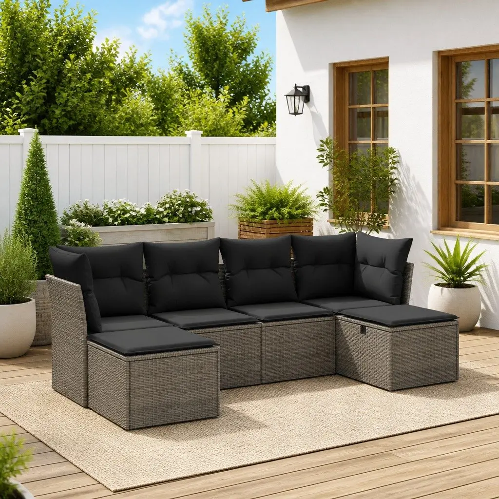 Grey Modular Outdoor Garden Sofa Set 6 Piece Poly Rattan Patio Furniture